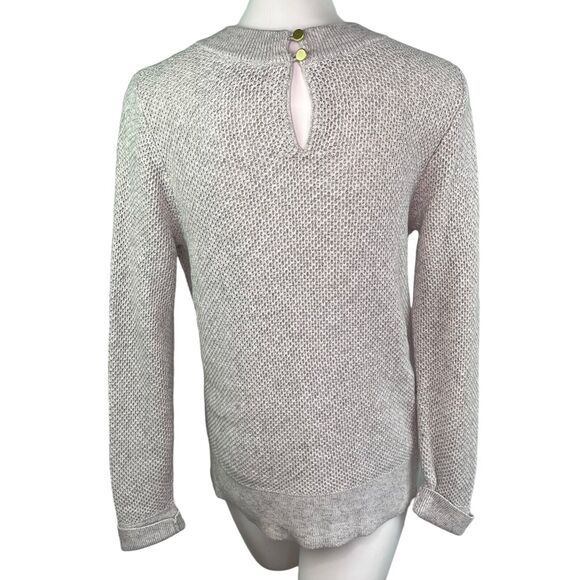 Loft Grey Long Sleeve Cotton Button Crew Neck Knit Sweater Women's Sz L - Picture 2 of 9